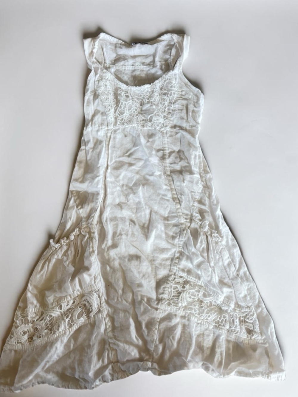 Girls Cottagecore Dress White Lace Hemming Size S Vintage Style